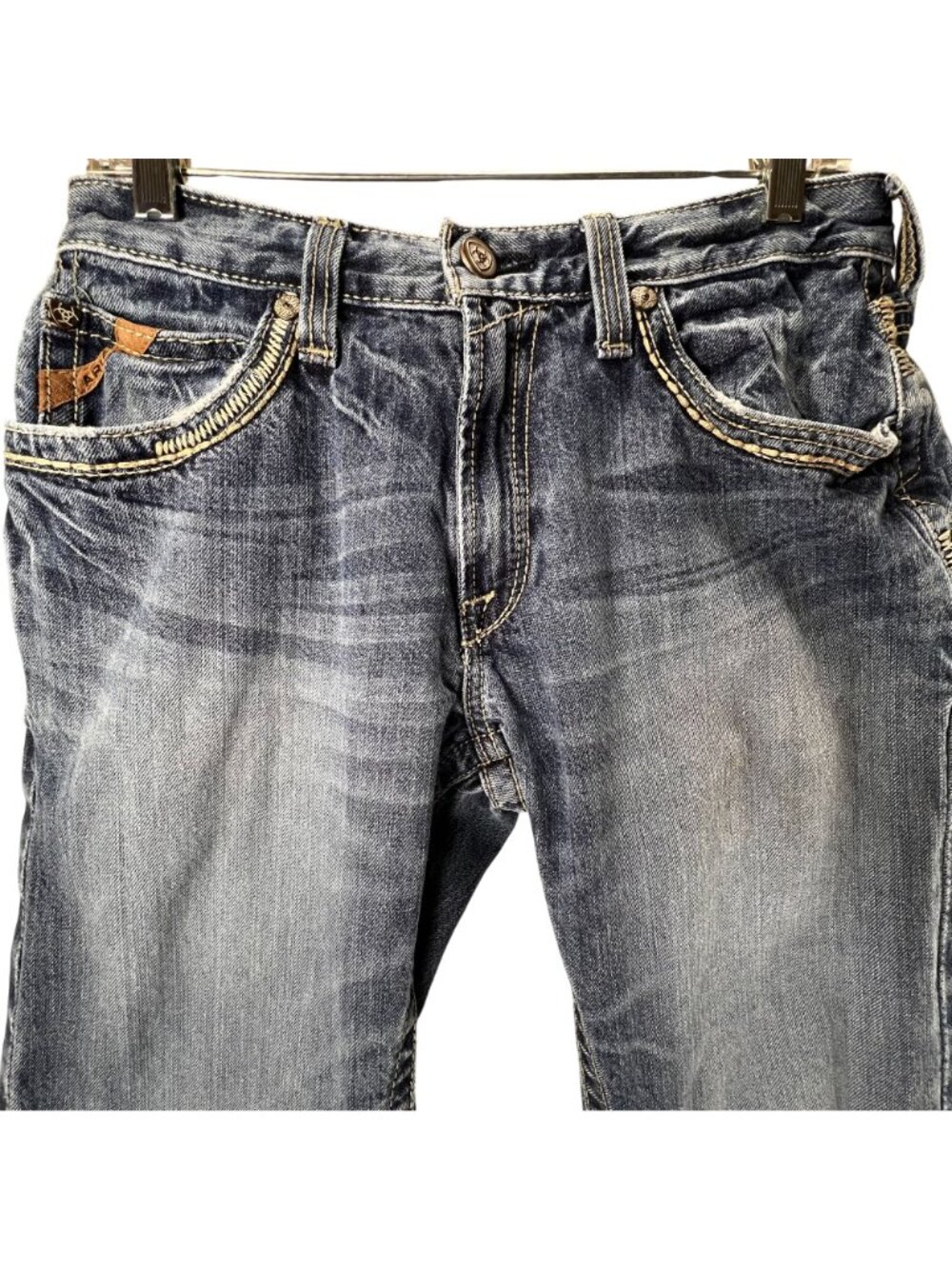 Ariat Mens Distressed Straight Denim Jeans 30/34 Stitching Embroidered Western - Picture 3 of 16
